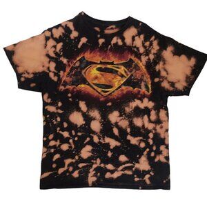 Batman vs Superman T Shirt Bleach Tie Dye Black DC Comic Graphic Large ?